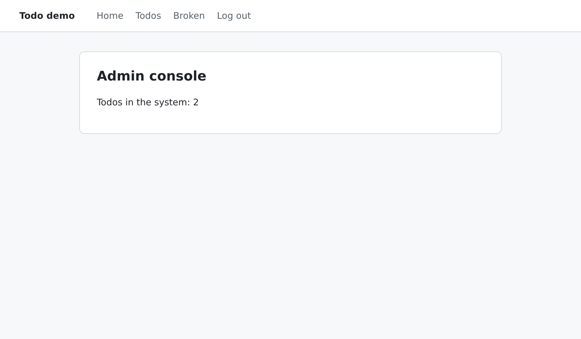 Admin app showing the total number of todos